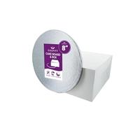 Culpitt 8" Round Silver Cake Drum Board & White Cake Box Combo, 8 Inch Square Box and Matching Cake Circle Set For Cake Transport