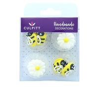 Culpitt Bee & Daisy Sugar Piping's, Hand Made Royal Icing Sugar Decorations for Easter, Mothers Day, Gender Reveal - Pack of 12