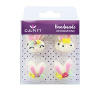 Culpitt Bunny Collection Sugar Piping's, Handmade Royal Icing Cupcake Toppers, Sugar Decorations for Cupcakes, Cakes, Easter, Spring | Edible - Pack of 12