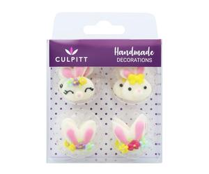 Culpitt Bunny Collection Sugar Piping's, Handmade Royal Icing Cupcake Toppers, Sugar Decorations for Cupcakes, Cakes, Easter, Spring | Edible - Pack of 12