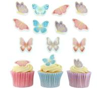 Culpitt Butterfly Sugar Decorations | 32 Edible Cupcake Toppers | Printed Fondant Sugar Paste Cake-Decorations In Blue, Pink, Red, & Purple - 32 Pack