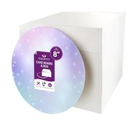 Culpitt Celestial Cake Board & Tall Cake Box Set | 8" | 8 x 8 x 8 Inch Square Box and Matching Premium Masonite Cake Board, Extra Tall Box For Tiered or Decorated Cake Transport