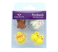 Culpitt Chick, Egg, and Rabbit Sugar Piping's, Sugar Decorations for Cupcakes, Cakes, Easter, Spring - Pack of 12