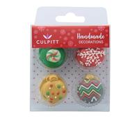 Culpitt Christmas Bauble Sugar Pipings, Edible Royal Icing Decorations, Multi-Coloured Festive Cake and Cupcake Toppers, Pack of 12