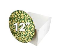 Culpitt Christmas Cake Board & Box Set | 12" (30cm), Green | White Cake Box & Gold Holly Drum, Festive Cake Transport Combo
