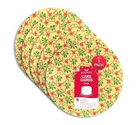 Culpitt Christmas Cake Boards | 10" Gold & Red Bow Cake Cards, 3mm Thick Round Card Plates For Presenting & Displaying Festive Bakes and Desserts - 5 Pack