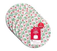 Culpitt Christmas Cake Boards | 10" Silver & Red Bow Cake Cards, 3mm Thick Round Card Plates For Presenting & Displaying Festive Bakes and Desserts - 5 Pack