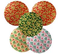Culpitt Christmas Cake Boards, Classic Holy Design, Red, Green, Gold, Silver Cake 12mm Drums For Festive Treats | 10" Round - 5 Pack