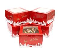 Culpitt Christmas Cake Boxes | 5 Pack | Red & Gold Christmas Display Boxes With See Through Window, Strong Cake Boxes For The Festive Holidays, Gift, Storage, Protection | 250mm x 152mm - 5 Pack