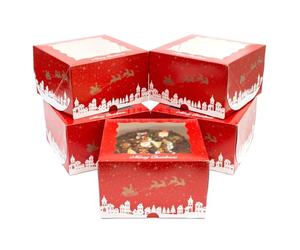 Culpitt Christmas Cake Boxes | 5 Pack | Red & Gold Christmas Display Boxes With See Through Window, Strong Cake Boxes For The Festive Holidays, Gift, Storage, Protection | 250mm x 152mm - 5 Pack