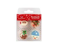 Culpitt Christmas Cheer Sugar Pipings, Edible Royal Icing Decorations, Multi-Coloured Festive Cake and Cupcake Toppers, Santa, Penguin, Ruloph, Xmas Pudding - Pack of 12