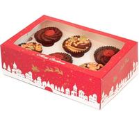 Culpitt Christmas Cupcake Boxes with Window, 6 Hole | 5 Pack | Food Safe