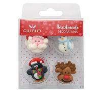 Culpitt Christmas Friends Sugar Pipings, Edible Royal Icing Decorations, Multi-Coloured Festive Cake and Cupcake Toppers, Santa, Snowman, Penguin, Ruloph - Pack of 12