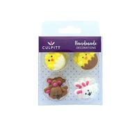 Culpitt Cute Easter Bunny & Chicks Sugar Piping's, Sugar Decorations for Easter and Spring Cupcakes and Cakes - Pack of 12
