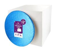 Culpitt Dark Blue Board & Tall Box Set | 12" | Tall White Cake Box & Coloured Drum, Box And Colourful Cake Board, Storage & Transport Combo For Decorated & Tiered Cakes
