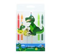 Culpitt Dinosaur Cake Candles, 7 Birthday Cake Decorations for Dinosaur Party, Toppers with T-Rex, Baby Dinosaurs, Dinosaur Eggs, Green & Red Tall Candles - Mixed Set of 7