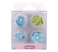 Culpitt Edible Cake Decorations - Sugar Flowers and Leaves (Blue)