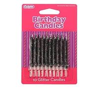 CULPITT Glitter Cake Candles, 10 Pack, Birthday Candle for Cakes & Cupcakes with a Clear Holder, Add Some Sparkle to Birthdays, Anniversaries, Special Occasions - Black 10