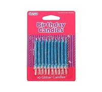 CULPITT Glitter Cake Candles, 10 Pack, Birthday Candle for Cakes & Cupcakes with a Clear Holder, Variety of Glittering Colours, Add Sparkle to Birthdays, Anniversaries, Special Occasions - Blue 10