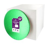 Culpitt Green Board & Tall Box Set | 10" | Tall White Cake Box & Coloured Drum, Box And Colourful Cake Board, Storage & Transport Combo For Decorated & Tiered Cakes