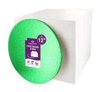 Culpitt Green Board & Tall Box Set | 12" | Tall White Cake Box & Coloured Drum, Box And Colourful Cake Board, Storage & Transport Combo For Decorated & Tiered Cakes