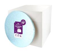 Culpitt Light Blue Board & Tall Box Set | 10" | Tall White Cake Box & Coloured Drum, Box And Colourful Cake Board, Storage & Transport Combo For Decorated & Tiered Cakes