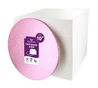 Culpitt Light Pink Board & Tall Box Set | 10" (25cm) | Tall White Cake Box & Coloured Drum, Box And Colourful Cake Board, Storage & Transport Combo For Decorated & Tiered Cakes