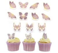 Culpitt Lilac & Gold Butterflies | 32 Edible Cupcake Toppers | Sugar Decorations, Printed Fondant Sugar Paste Cake-Decorations - 32 Pack