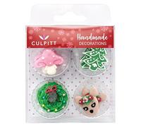 Culpitt Magical Woodland Sugar Decorations, Edible Royal Icing Decorations, Festive Christmas Cake and Cupcake Toppers, Deer, Christmas Trees, Wreaths, Mushrooms - Pack of 12