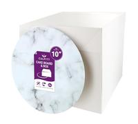 Culpitt Marble Print Cake Board & Tall Cake Box Set | 10" (25cm) | 10 x 10 x 10 Inch Square Box and Matching Premium Masonite Cake Board, Extra Tall Box For Tiered or Decorated Cake Transport