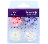 Culpitt Mini Flowers Assorted Sugar Pipings, 6mm and 10mm Sugar Paste Flowers with Royal Icing Centre, Decoration for Cupcakes and Cakes, Pack of 100 Pink