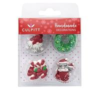 Culpitt Nordic Christmas Sugar Decorations, Edible Royal Icing Decorations, Festive Red and Green Winter Cake and Cupcake Toppers, Santa, Wreath, Candy Canes, Stockings, Pack of 12