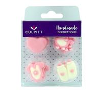 Culpitt Pink Baby Sugar Pipings, Cake Decorations for Cakes and Cupcakes - 12 pack