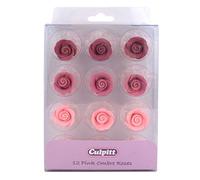 Culpitt Pink Ombre Sugar Roses, 20mm Sugar Paste Flower Decorations For Cupcakes, Cakes, Cookies, Valentines, Birthday, Wedding Cake, 12 Piece - Single Pack - Pack of 12