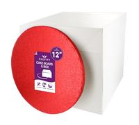 Culpitt Red Board & Tall Box Set | 12" | Tall White Cake Box & Coloured Drum, Box And Colourful Cake Board, Storage & Transport Combo For Decorated & Tiered Cakes