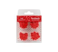 Culpitt Red Bow Sugar Pipings, Edible Royal Icing Decorations, Festive Christmas Ribbon Cake and Cupcake Toppers - Pack of 12