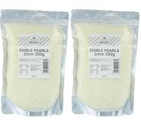 Culpitt Select Edible Pearls | Pearl White 2mm Beads, Cake Sprinkle Decorations For Cakes, Cupcakes, Cookies, Ice Cream, and Desserts | 500g (Pack of 2)