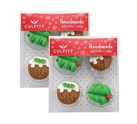 Culpitt Sugar Cake Decorations Christmas Puddings and Holly (Pack of 2, Total 24 Decorations)