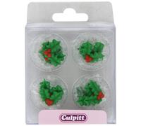 Culpitt Sugar Cake Decorations Holly and Berries (Pack of 2, Total 24 Decorations)