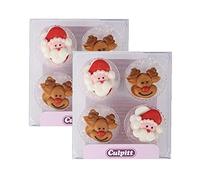 Culpitt Sugar Cake Decorations Santa and Rudolph (Pack of 2, Total 24 Decorations)