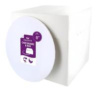 Culpitt Tall Cake Box & White Cake Board Set | 8" | 8 x 8 x 8 Inch Square Tall Box and Matching Premium Masonite Board, For Tiered or Decorated Transport