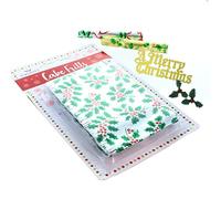 Culpitt Traditional Holly Christmas Cake Decoration Kit, Festive Cake Toppers Including Holly, Crackers, Gold Plaque, and Silver Cake Frill - 6 Piece Set, 50615