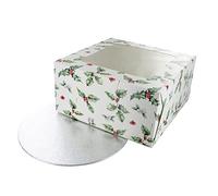 Culpitt Vintage Holly Cake Box and Silver Cake Board, Cake Card and Box Combo For Christmas Bakes and Festive Treats - 10 inch