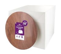 Culpitt Wood Effect Cake Board & Tall Cake Box Set | 10" (25cm) | 10 x 10 x 10 Inch Square Box and Matching Premium Masonite Cake Board, Extra Tall Box For Tiered or Decorated Cake Transport