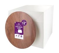 Culpitt Wood Effect Cake Board & Tall Cake Box Set | 12" | 12 x 12 x 12 Inch Square Box and Matching Premium Masonite Cake Board, Extra Tall Box For Tiered or Decorated Cake Transport