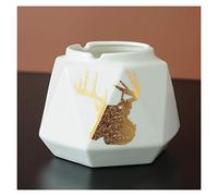 CULPRT Elk Ceramic Ashtray with Lid Classic Handmade Rhombus Ash Tray, Home Office Decoration Christmas Valentine's for Men,Ashtray/White/Without Lid