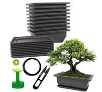 Cultivea® - Set of 10 Bonsai Pots with Saucer - Complete Kit for Growing and Care: Plastic Pots with Bonsai Wire, Pruner, Watering Can Cap and Built-in Drainage