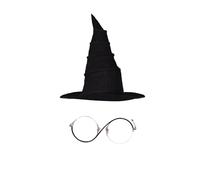 cultofmoon Witch Cosplay Hat Glasses Black Hats Witch Eyewear Wicked Costume Wizard Accessories Round Glasses Black Pointed Hat Halloween Carnival