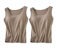 CuLtP 2 Pcs Ladies Thermal Sleeveless Camisole Tops With Built In Bra, Super Soft Thermal Shirts Underwear Base Layers, Undershirt Tops Women'S Camisoles Vests,2 Pcs Brown,M