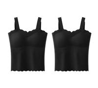 CuLtP 2 Pcs Ladies Thermal Sleeveless Camisole Vest, Womens Winter Microfleece Underwear Thermal Tank Top, Warm Undershirt Tank Top With Built In Bra For Women,2 Pcs Black,L